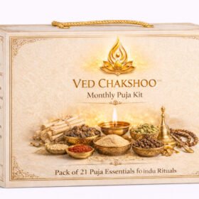 Ved Chakshoo Monthly Puja Kit – Complete Hindu Puja Samagri Box for Daily Worship, Prosperity; Positive Energy